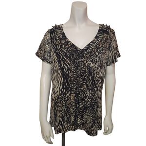 212 Collection Animal Print V Neck Blouse Womens Size Large